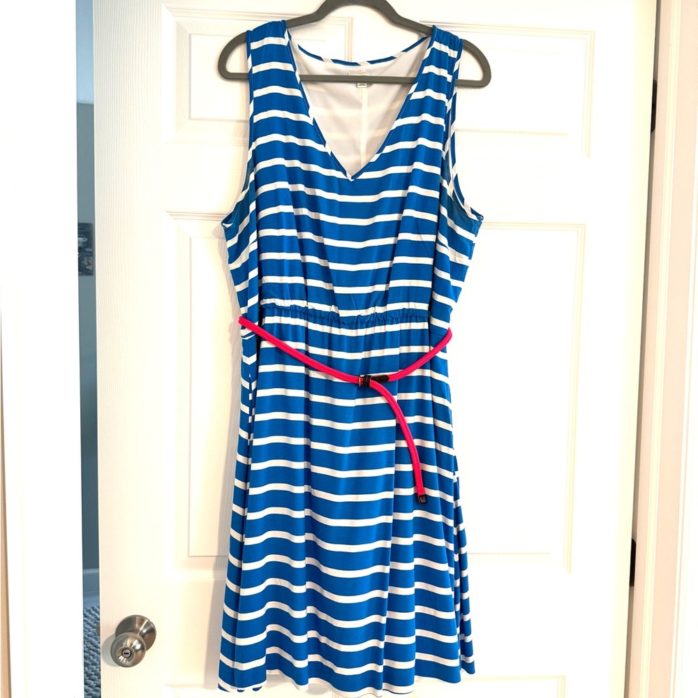 GAP Nautical Striped Midi Dress with Vibrant Belt